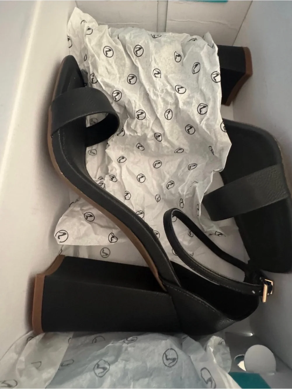 New Black Leather Block Heel Ankle-Strap Sandals Heels size 6 Resort Versatile